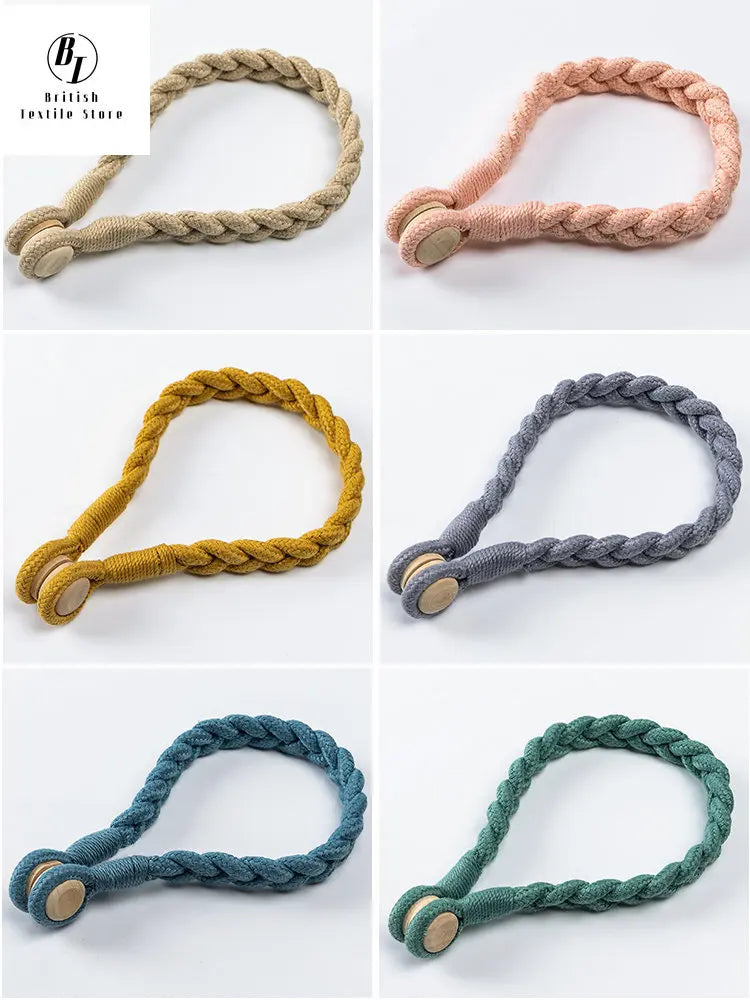 2PCS Modern Japanese Style Handwork Cotton Magnetic Curtain Buckle Straps Tieback Rope Decoration for Living Room Bedroom
