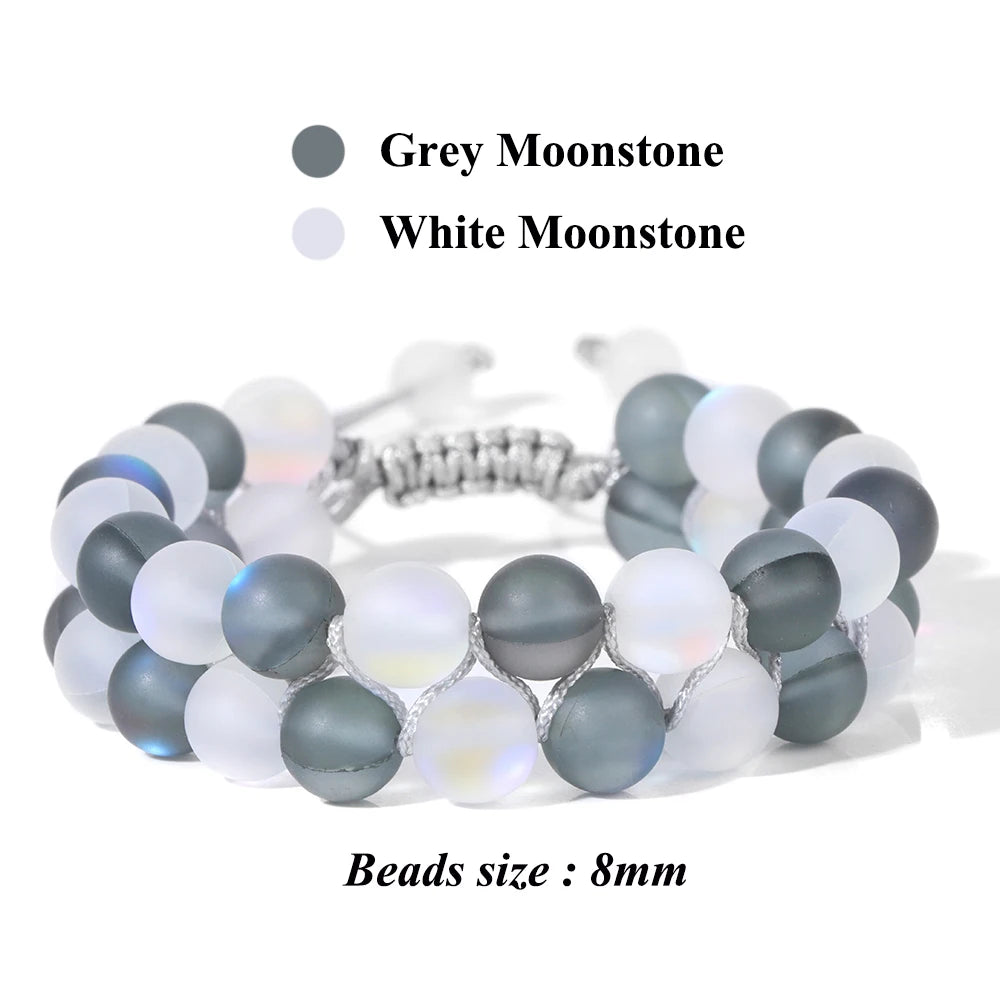 Tejesa Grey White Moonstone Wrap Bracelets For Women Men Austria Crystal Mermaid Glass Adjustable Braided Bracelet Wristbands Jewelry
