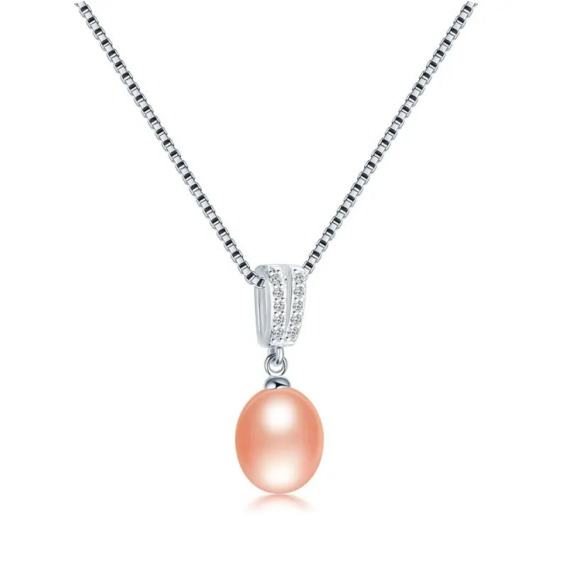 Dainashi 100% Genuine Natural Freshwater Oval Pearl Necklace 925 Sterling Silver Zircon Pendant Floating Fine Jewelry for Women