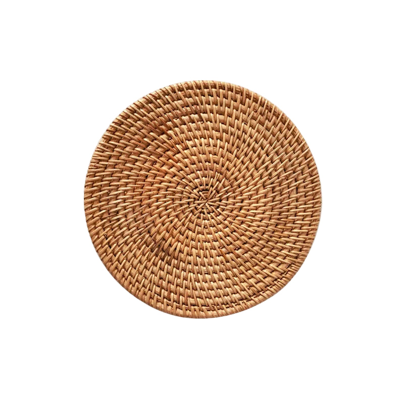 Hemasa Set of 4  Round Natural Rattan Coasters Hand Vine Woven Hot Insulation Placemats(10cm)