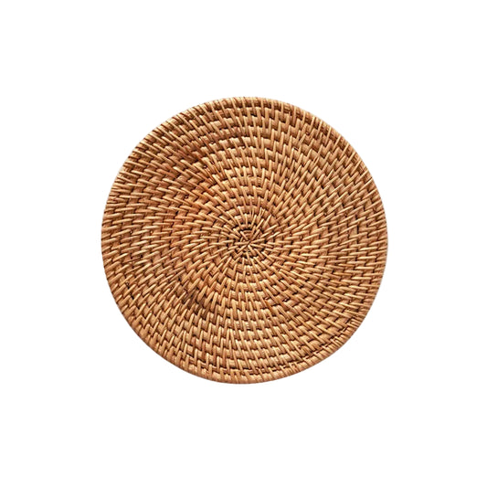 Hemasa Set of 4  Round Natural Rattan Coasters Hand Vine Woven Hot Insulation Placemats(10cm)