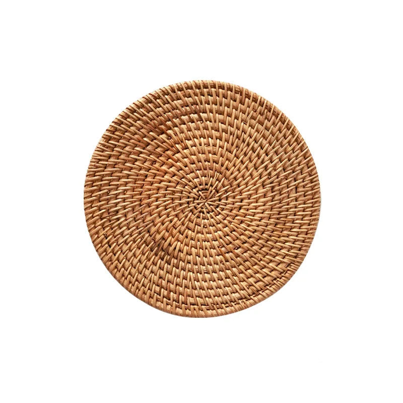 Hemasa Set of 4  Round Natural Rattan Coasters Hand Vine Woven Hot Insulation Placemats(8cm)