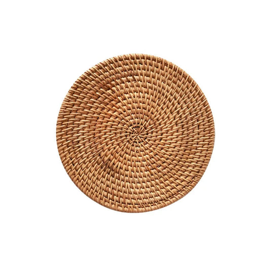 Hemasa Set of 4  Round Natural Rattan Coasters Hand Vine Woven Hot Insulation Placemats(8cm)