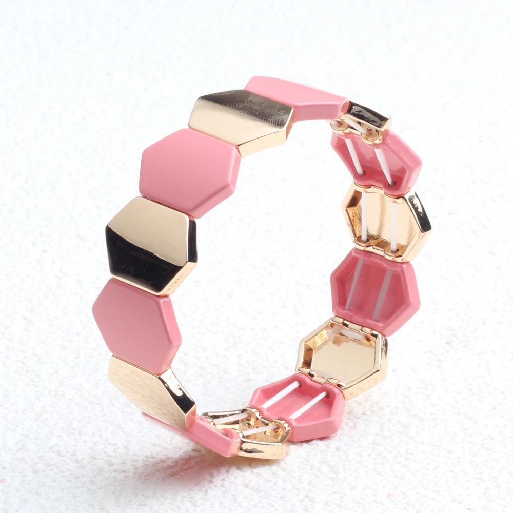 Big Stacked DIY Fashion Enamel Women's Bracelets Bohemian Color Bangle Jewelry Matching Stretch Ladies Bracelet