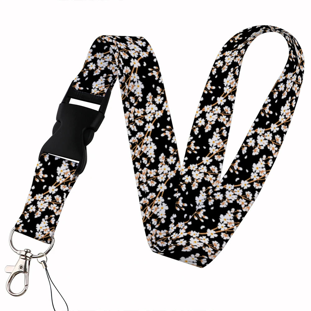 Tejesa Beautiful flower Lanyard Keys Chain Badge Holder ID Credit Card Pass Hang Rope Lariat Mobile Phone Charm Accessories Gifts