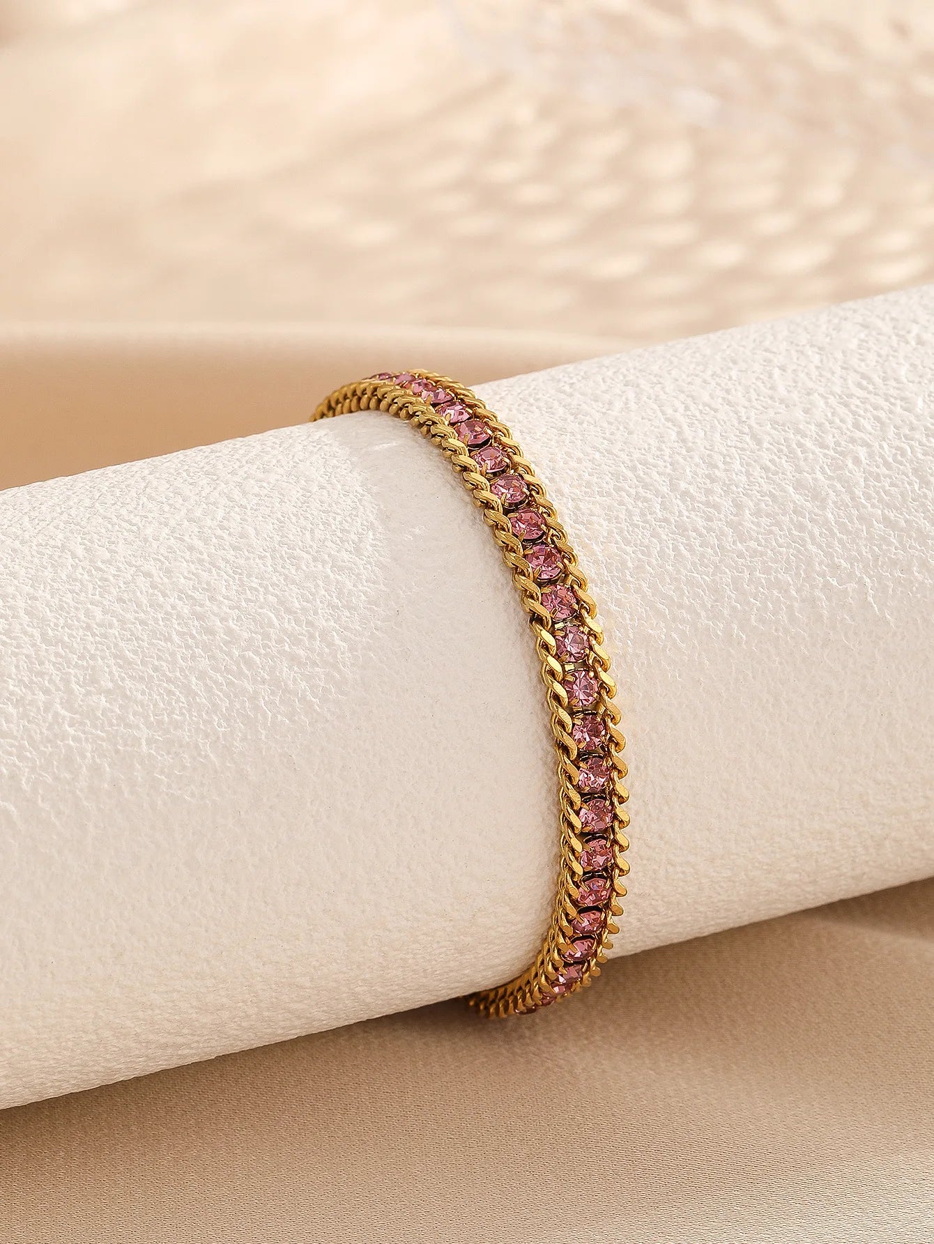 Tejesa  Gold Color Women's Cubic Zirconia Stainless Steel Bracelet Adjustable Link Chain Bracelet