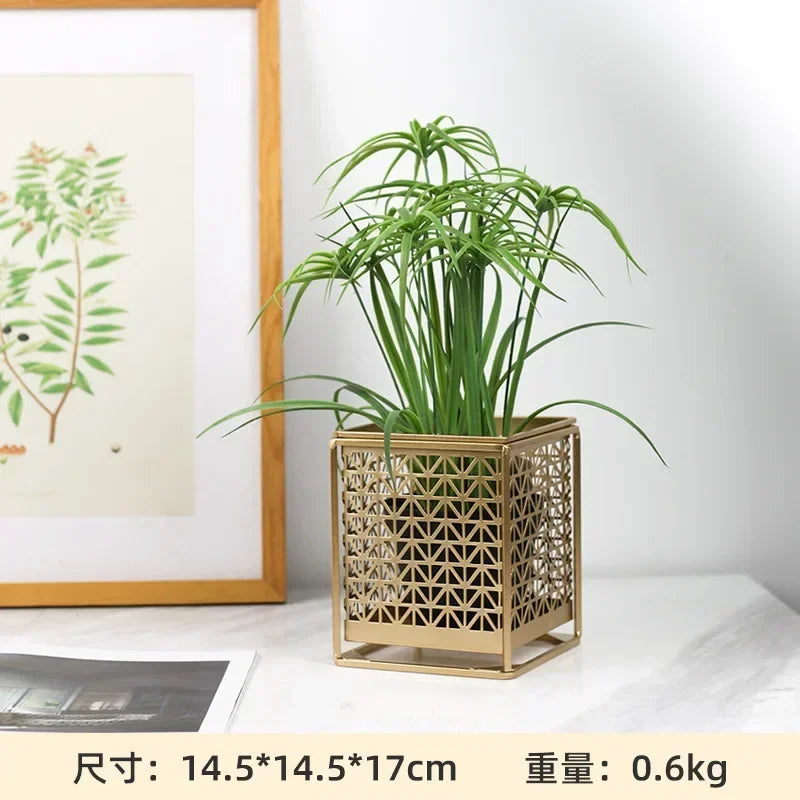 Nordic light luxury gold hollowed flower pot creative fashion balcony plant stand simple atmosphere indoor decorative