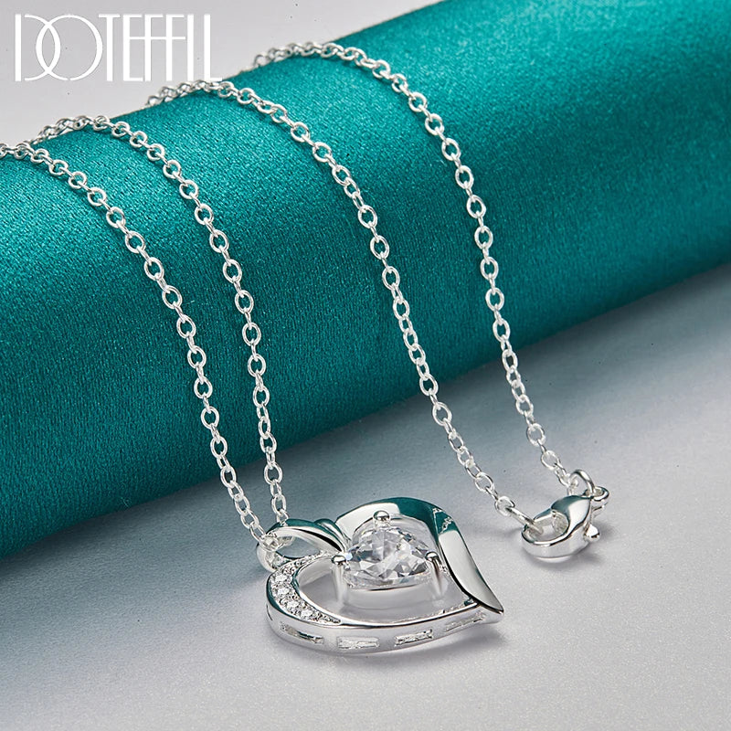 Hemasa  925 Sterling Silver  Zircon Heart Pendant Necklace For Woman Wedding Engagement Charm Jewelry