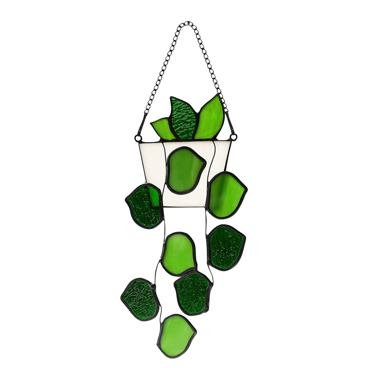 Artificial Plant Decor Handmade Green Fake Plant Stained Glass Window Hanging Light Catcher Decorative Gift For Plant Lover