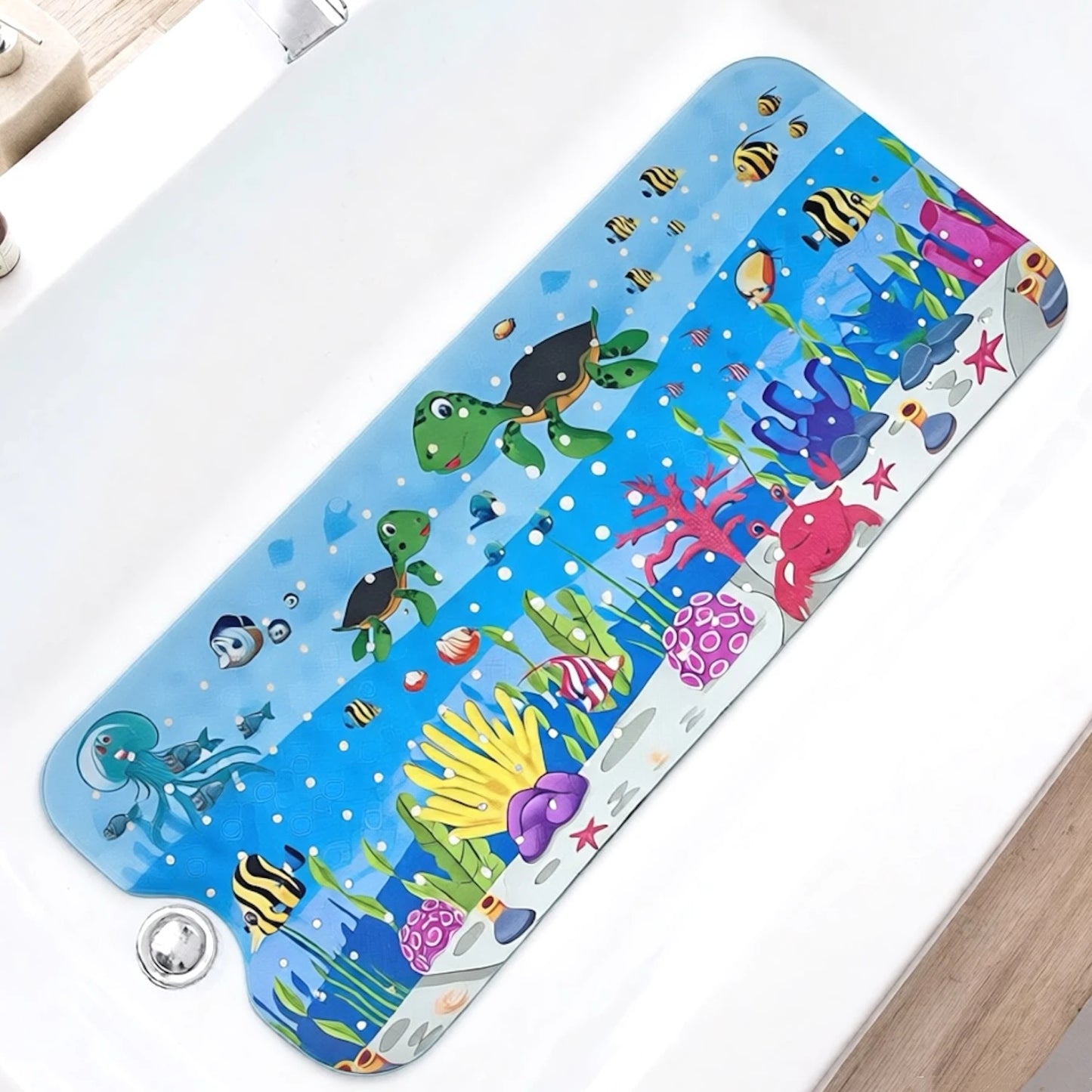 Tejesa 1pc Cartoon Extra Long Bathtub Mat 40x100cm Non Slip Bath Mat for Bathroom Tubs Shower Mats with Suction Cups & Drain Holes