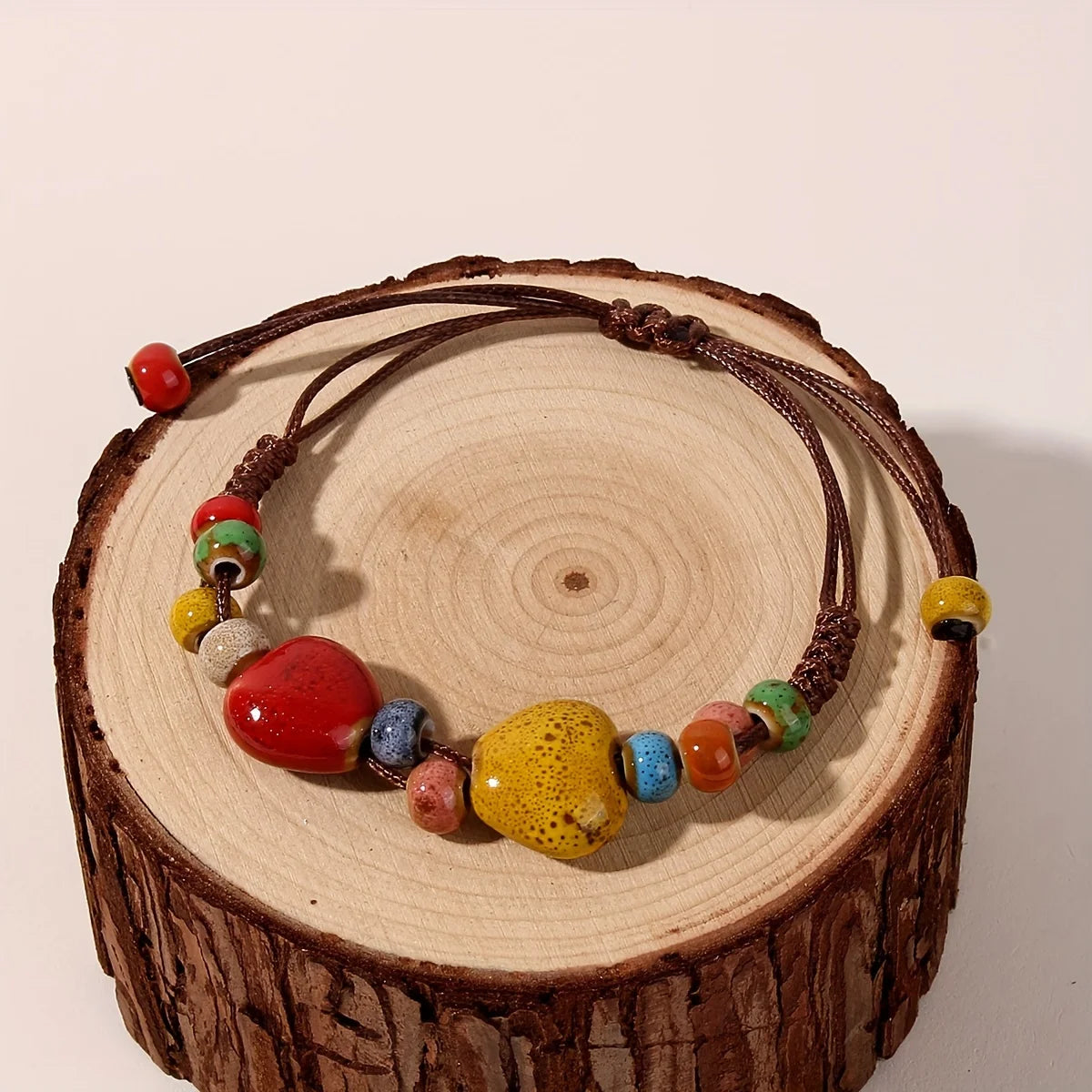 Hemasa Colorful Love Heart Charm Bracelet  /Ethnic Style Colorful Ceramic Bead Bracelet