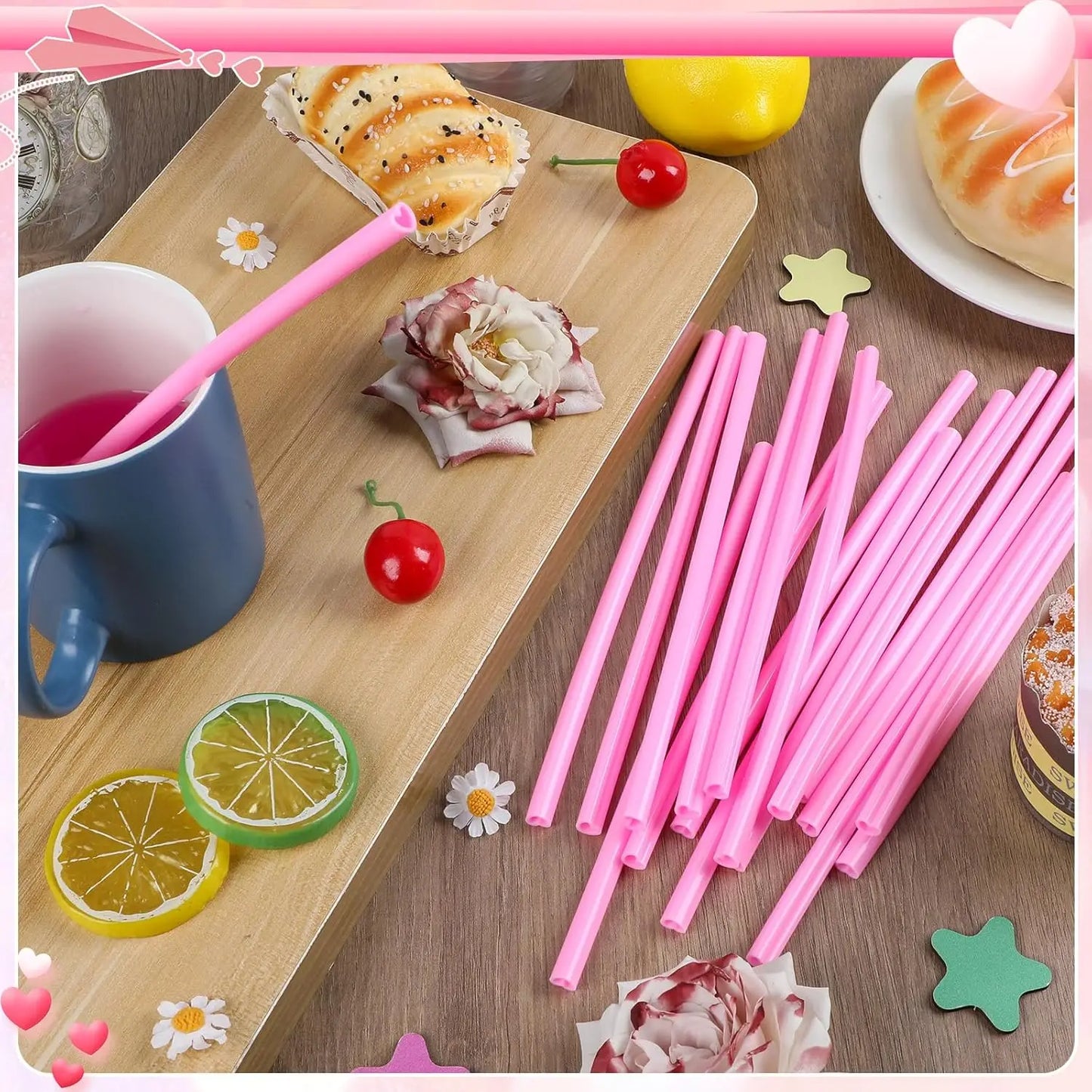 Hemasa 100-400 Heart Shaped Pink Straw Disposable Drinking Cute Straws