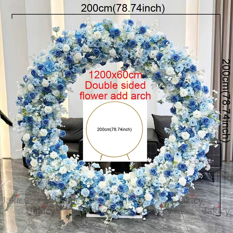 Blue White Rose Hydrangea Flower Row Runner Arrangement Wedding Backdrop Arch Decor Floral With Frame Event Banquet Party Props