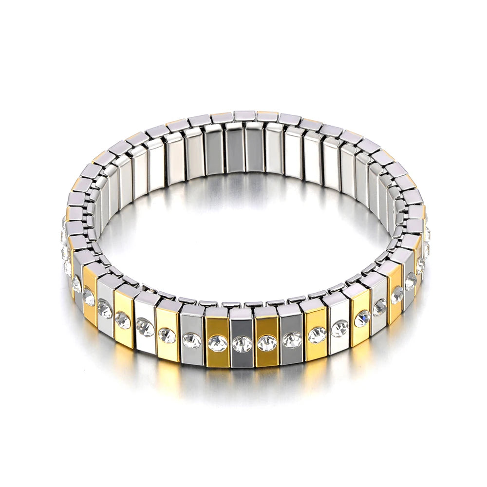 Lokaer 316L Stainless Steel CZ Crystal Elasticity Chain Bracelets For Women Real Gold Plated Trendy Waterproof Jewelry B23138