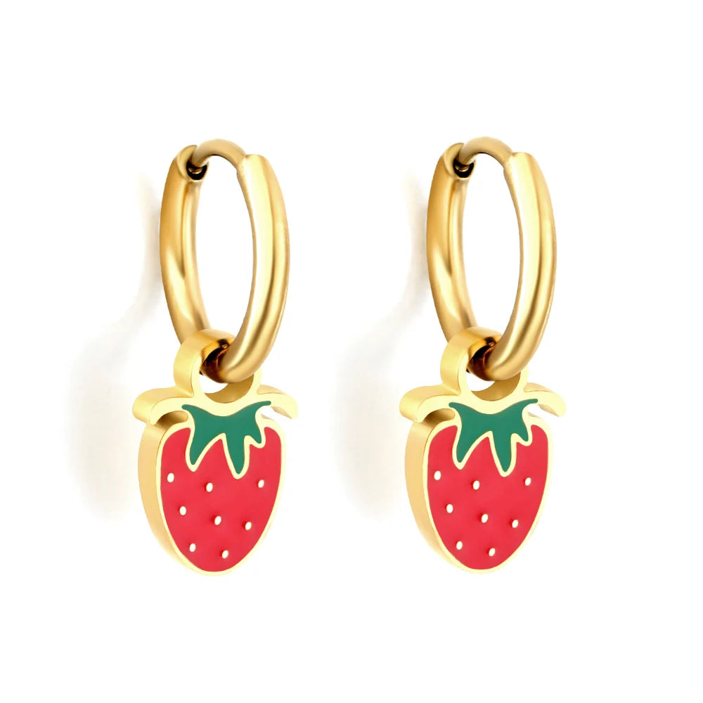 Hemasa Cute Fruit Strawberry Drop Dangle Earrings For Women'S /Stainless Steels Hoop Earrings