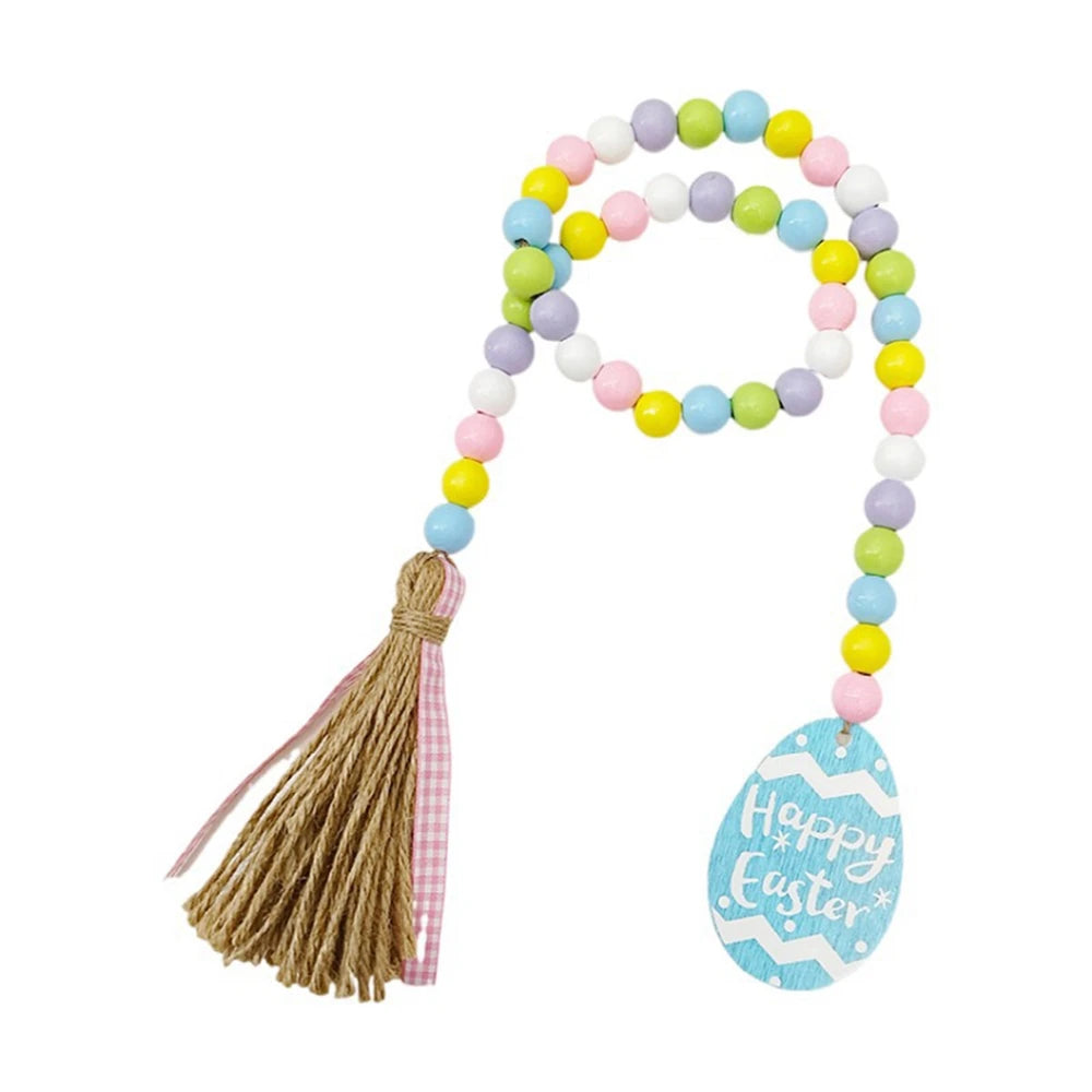 Spring Wood Bead Garland with Tassels Farmhouse for Tiered Tray Decorations Holiday Country Rustic Prayer Deration