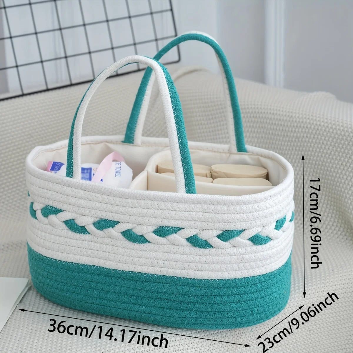 1 Bohemian rope woven storage basket with woven handle, large capacity foldable storage bag