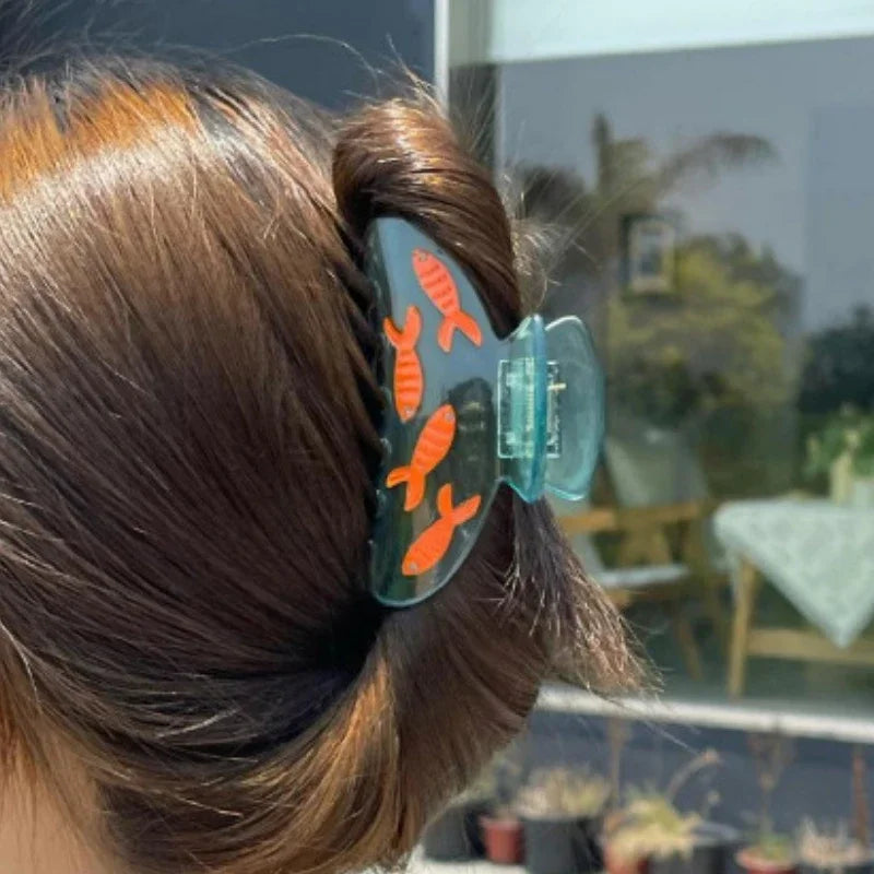 Hemasa  Lovely Design Hear Wearing Transparent Goldfish Hair Clips Resin Acetate Claw HairClip Hair Accessories for Women Girl