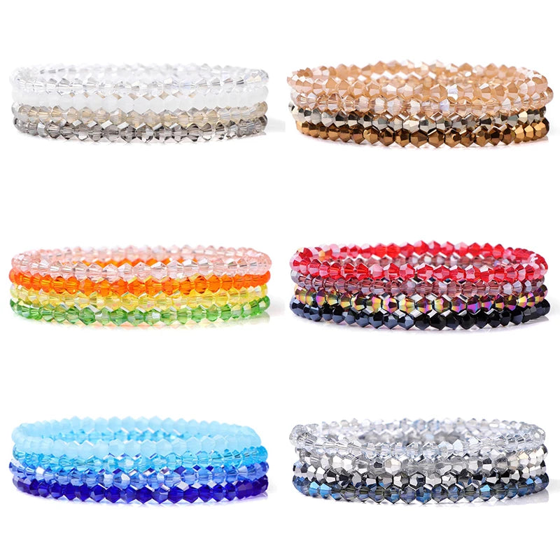 Crystal Bracelet Shiny 4Pcs/Set Faceted Czech Austria Crystal Beads Bracelet Women Men Bangles Shiny Jewelry Fashion Party Y2K