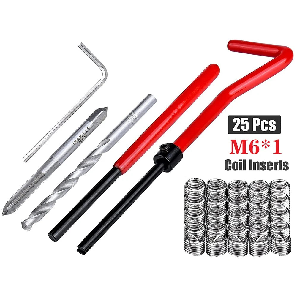 M5/6/8/12 Metric Thread Repair Insert Coil Helicoil For Restoring Damaged Threads Spanner Twist Drill Bit Automotive Repair Kit