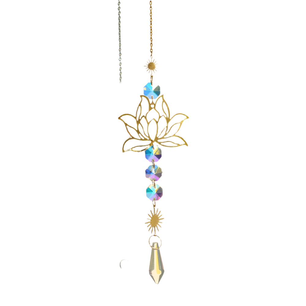 Hemasa Lotus Sun Catcher Crystals Rainbow Hanging Suncatcher /Chakra Light Catcher Stained Glass Prism for  Window /For Outdoor /For Garden Decoration