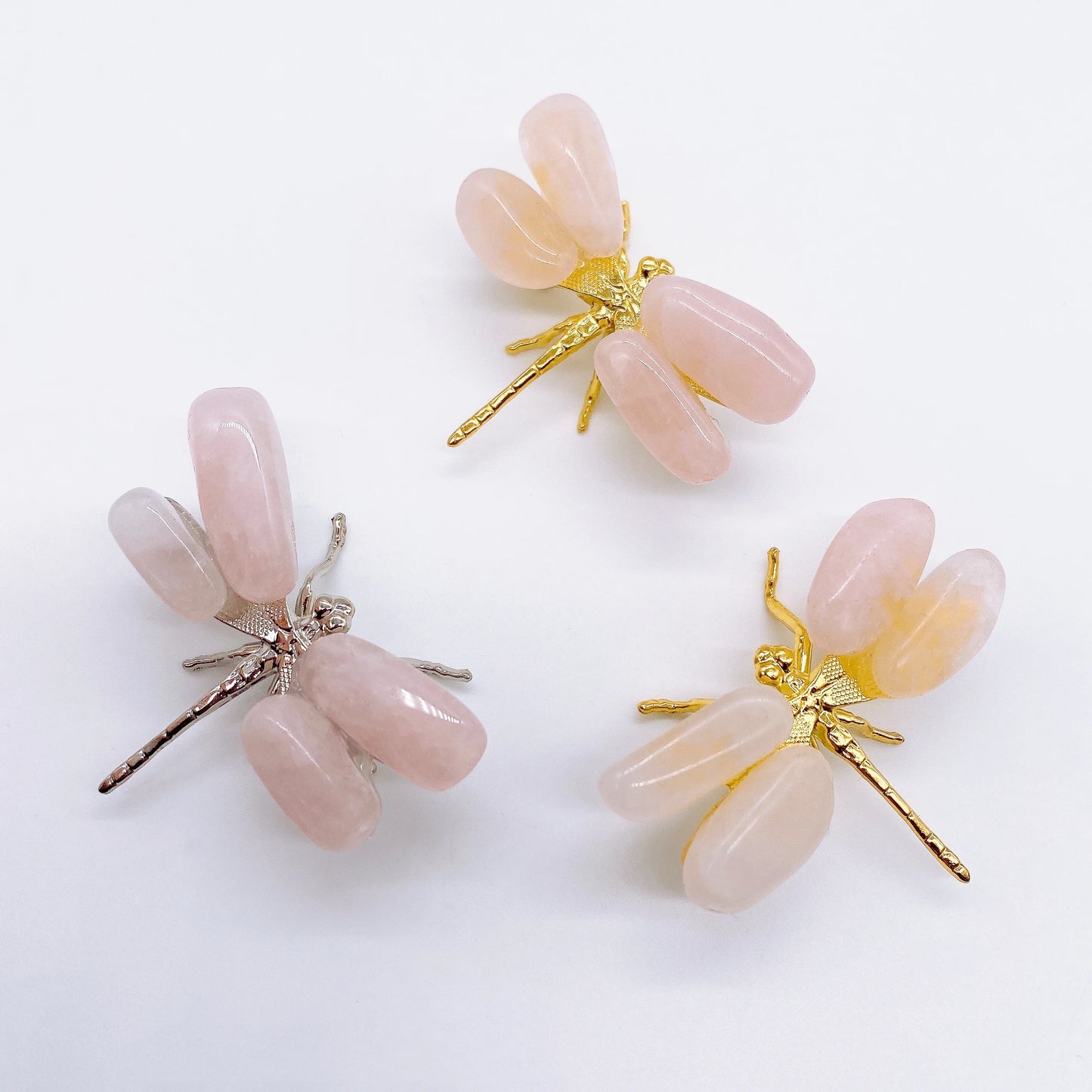 1PC Natural Rose Quartz Dragonfly Crystal Pink Stone spar crafts Butterfly Statue Reiki Healing Home Decoration Children Gift