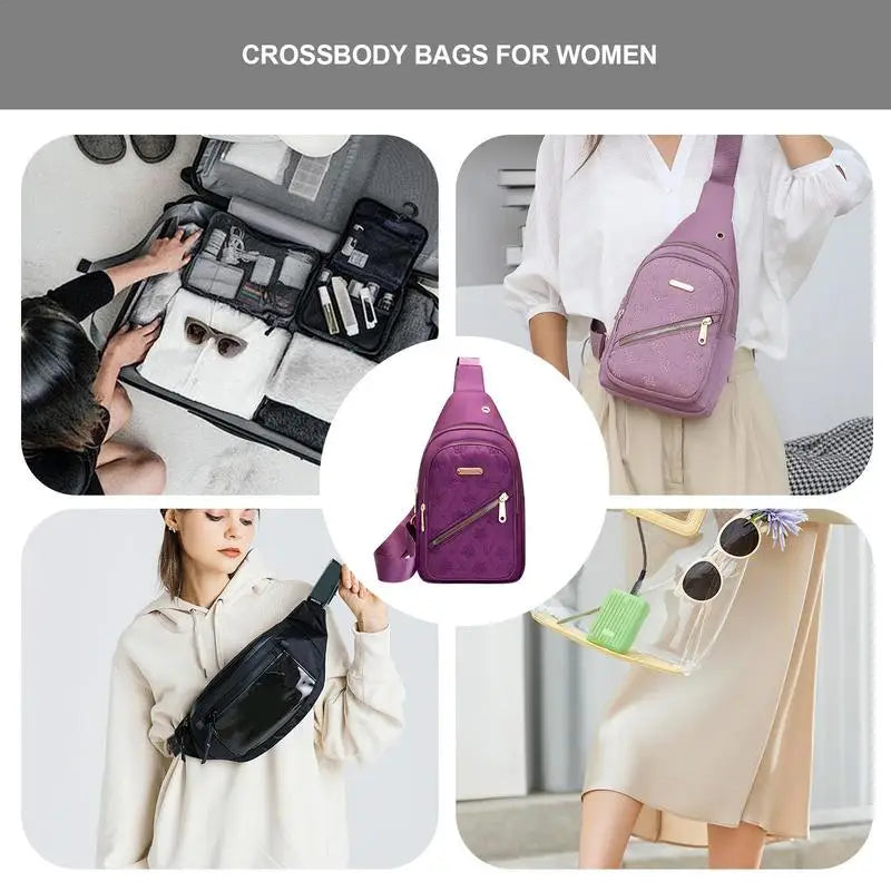 Hemasa Women's Crossbody Backpack Crossbody Bag Chest Bag Waterproof Oxford Cloth Crossbody Purse With Earphone Hole Sling Bag Daypack