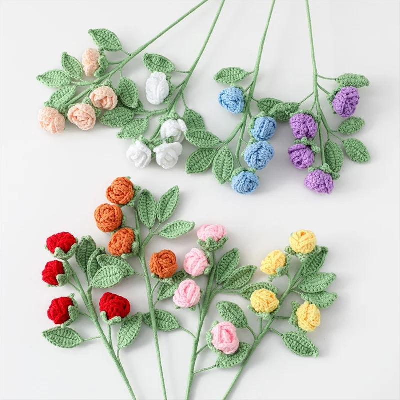 Hemasa Crochet Knitted Flower Rose Bouquet Artificial Flowers For Vase Home Room Table Valentine's Day Decor Flower Arrangement