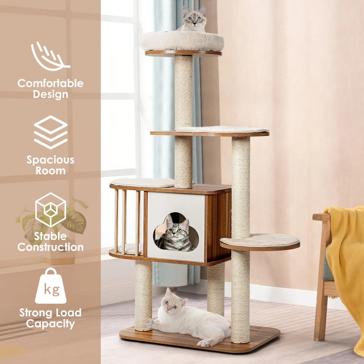 Hemasa Large Cat Tree Tall Cat Tower Multi Level Activity Centre