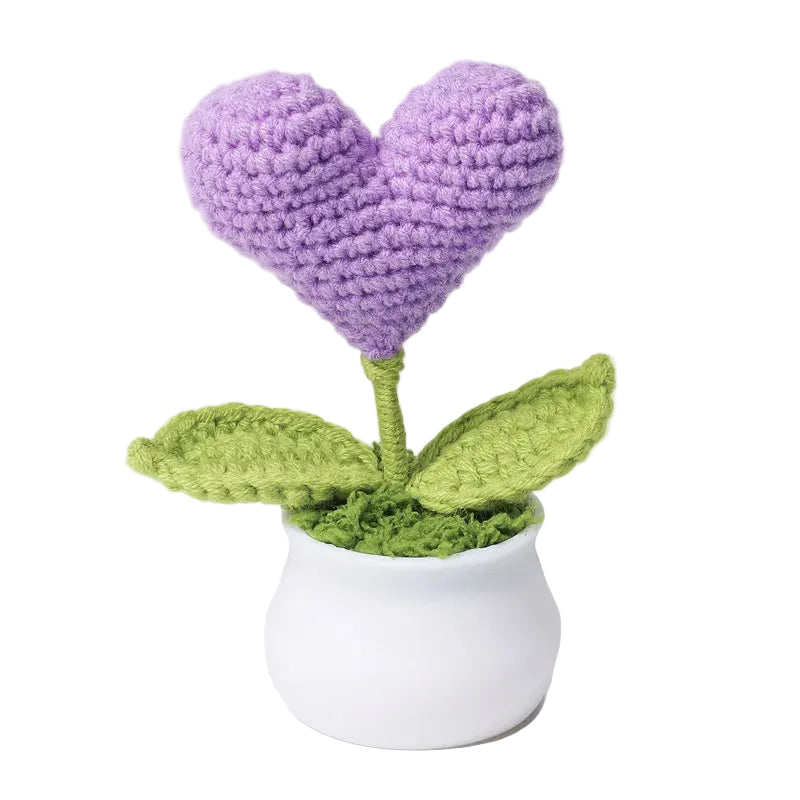 Hemasa Heart Shape Knitted Flowers Potted Colourful Crochet Plant Wedding Gift Creative Artificial Flower Car Desktable Decor
