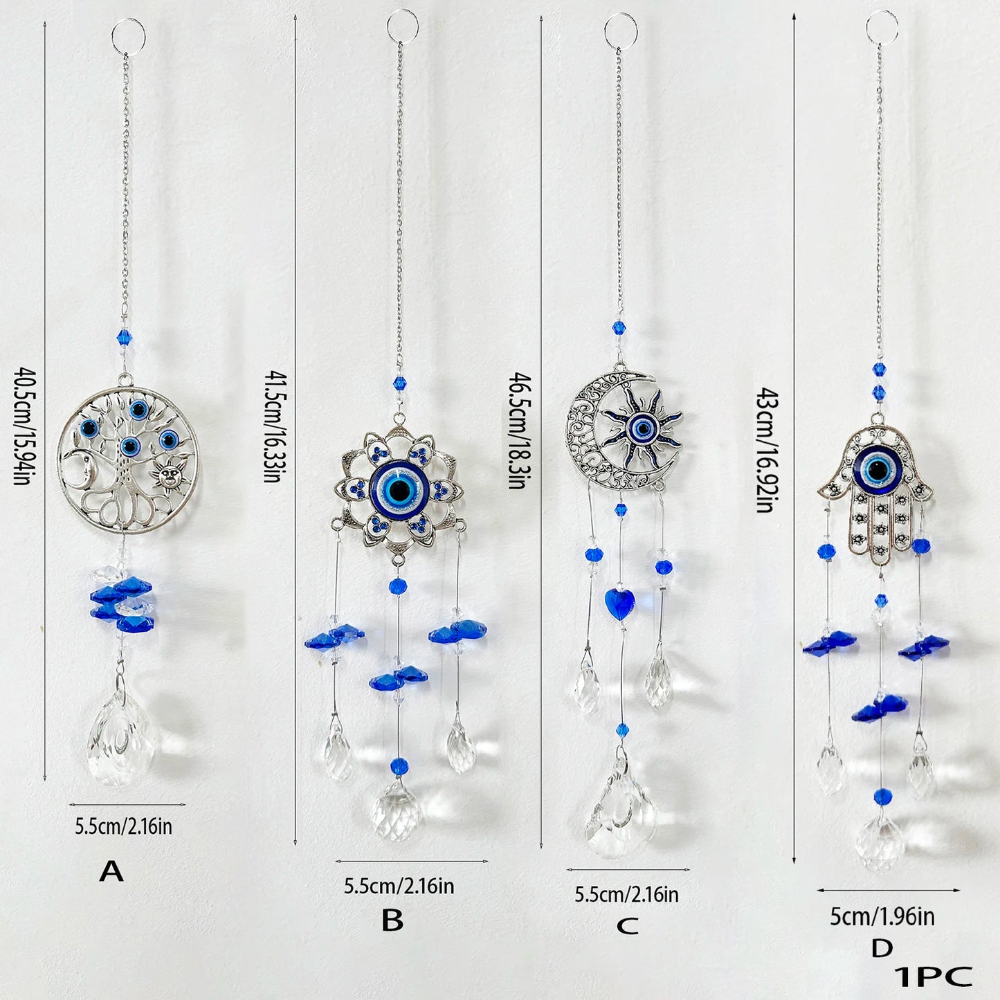1Pc Evil Eye Moon Tree of Life Crystal Suncatcher Pendant for Home Indoor DIY Wind Chime Hanging Window Decoration Pendant
