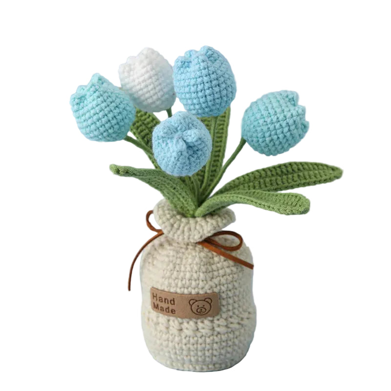 Hemasa Tulips Crochet Flowers with Kintted Potted Sunflowers /Handwoven Plant