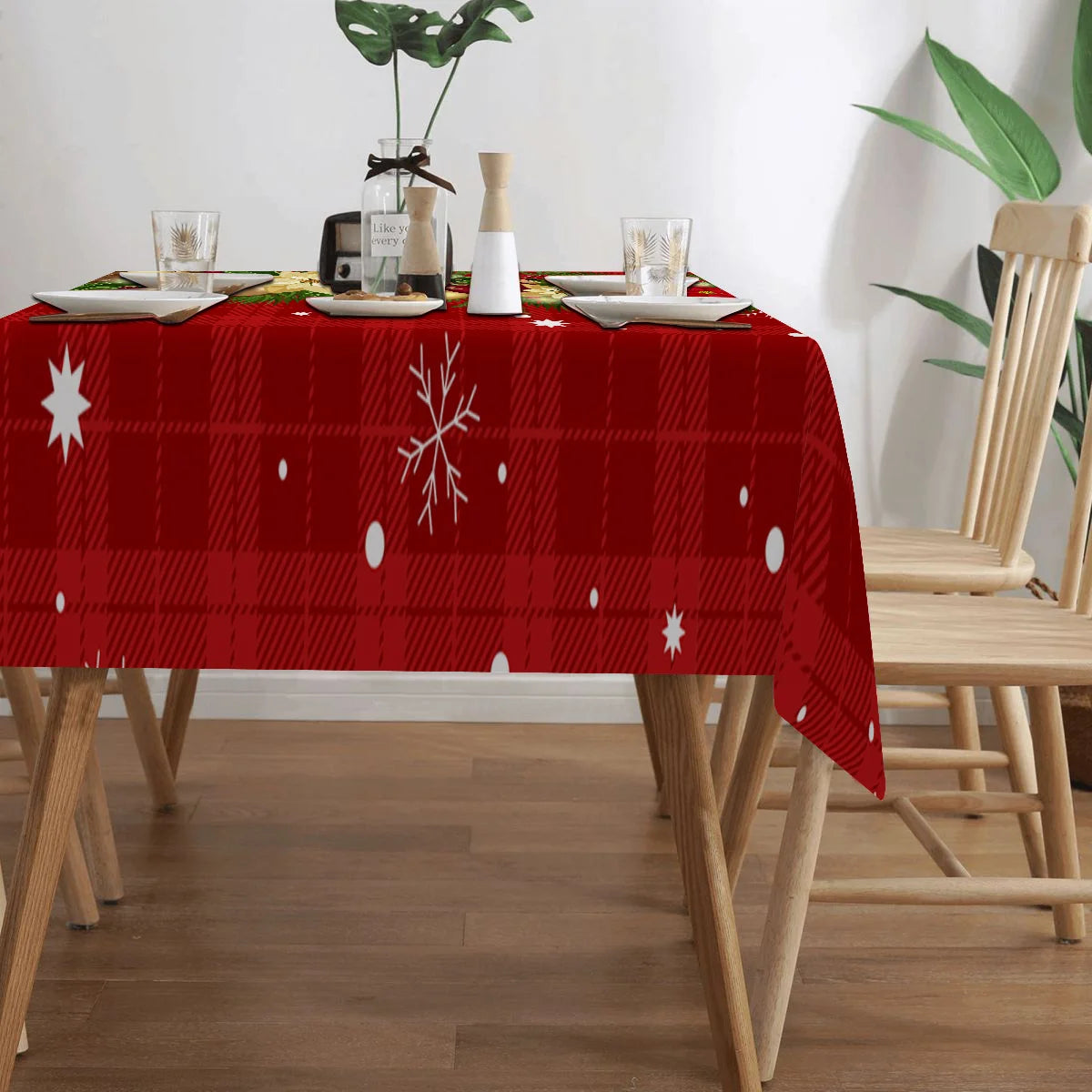 Tejesa Christmas Holly Berry Rectangle Tablecloth/ Holiday Party Decor Reusable Tablecloth for Table