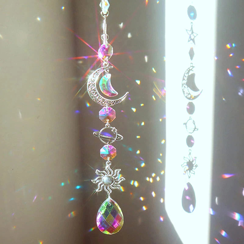 Crystal Wind Chime Moon Sun Catcher Diamond Prisms Pendant Dream Catcher Rainbow Chaser Hanging Drop Home Garden Decor Windchime