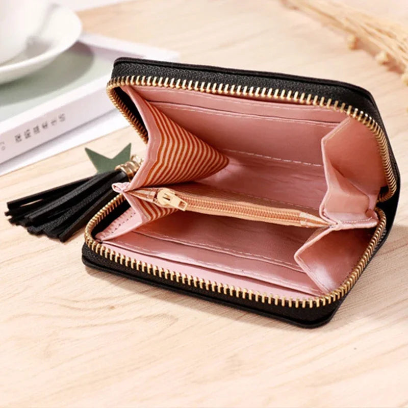 2024 Women Small Wallet Ladies Mini Tassel Wallet Cute Girl Short Zipper Lovely Pu Leather Coin Purse Female Hand Wallet Cartera
