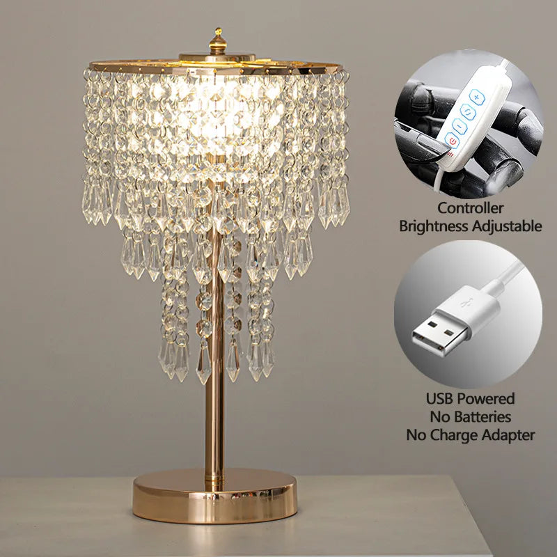 European Romantic Crystal Table Lamp LED Bedside Desk Light Bedroom Night Light High Quality Adjustable Warm White Modern Luxury