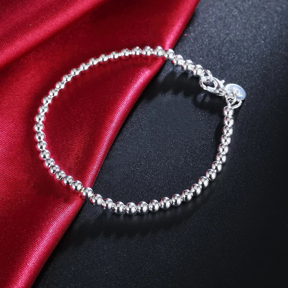 Christmas gifts charm 925 Sterling Silver Bracelet 4MM beads chain for woman Popular brands jewelry fashion Wedding party