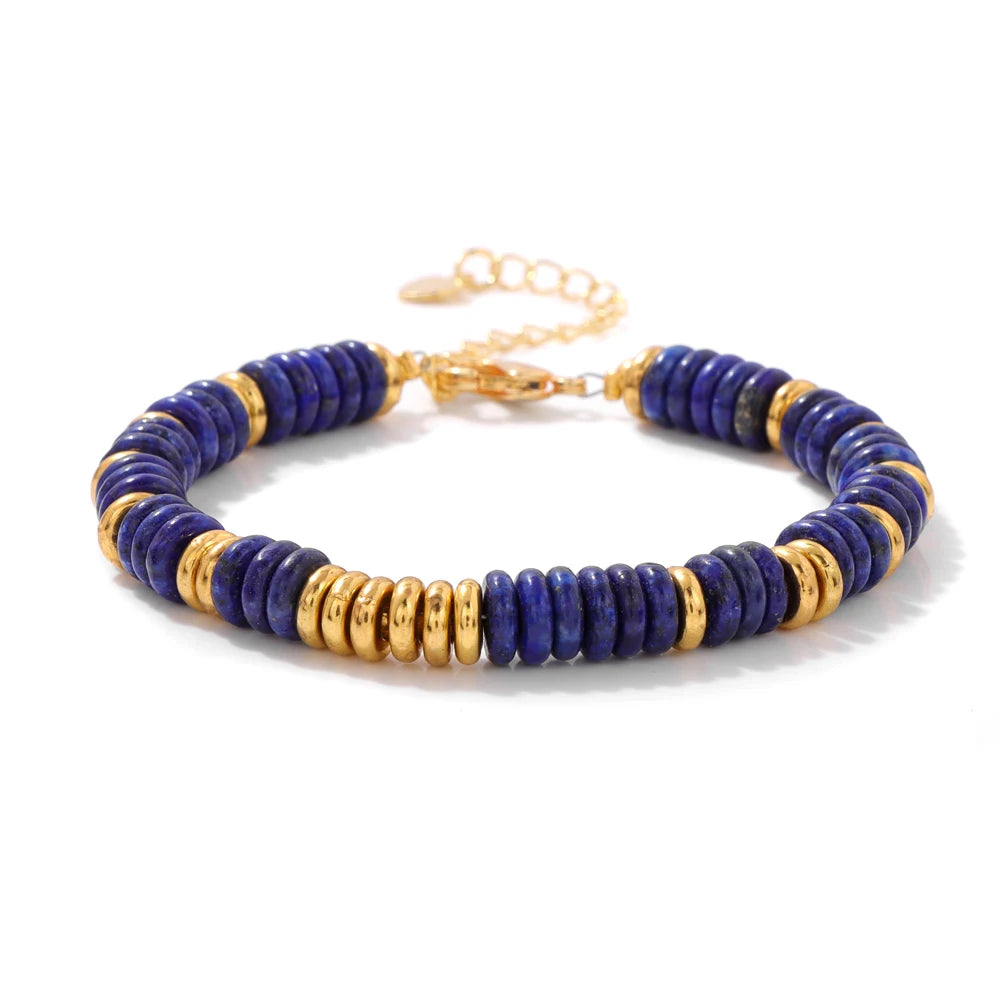 Tejesa Rondelle Natural Stone Flat Beads Bracelets For Women Men /Green Aventurine Lapis Lazuli Indian Agates Chain Bracelet Jewelry