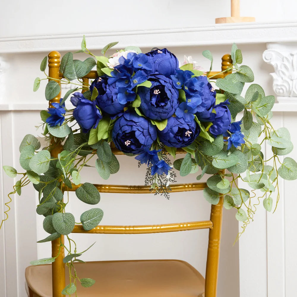 YeeNanee Artificial Peony Reception Flowers Swag with Eucalyptus Greenery for Wedding Ceremony Welcome Sign Floral Decoration