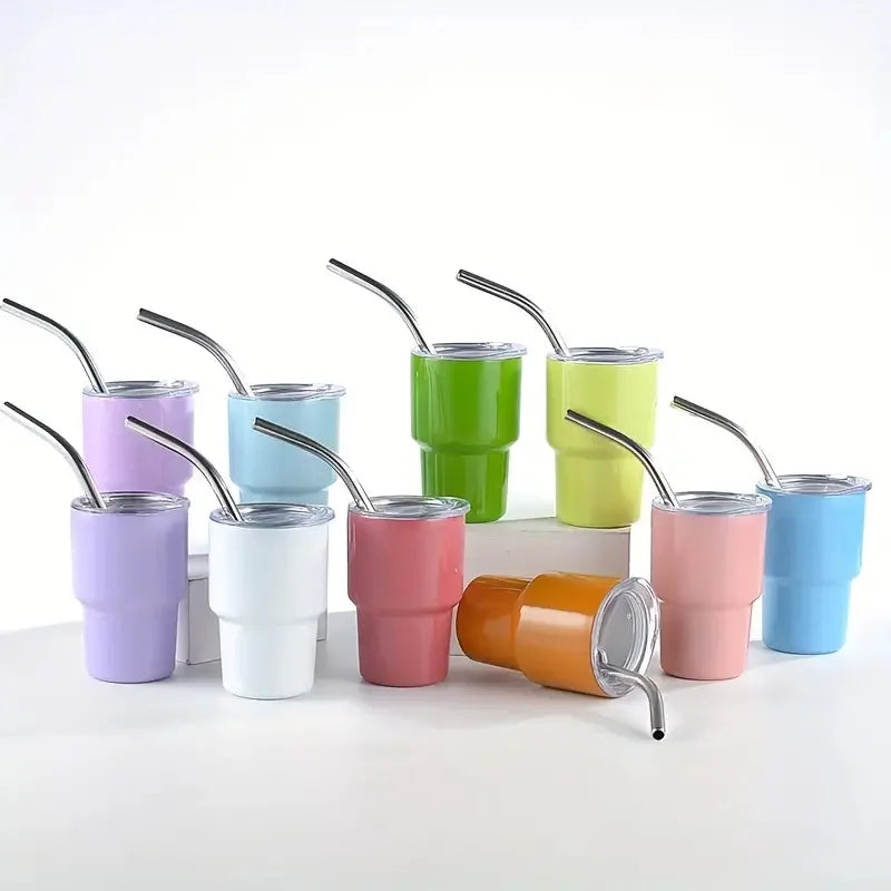 6pcs/Set Mini Tumbler Shot Glass 3oz Tumbler Shot Glasses With Lid And Straw Double Wall Vacuum Sealed Stainless Steel Tumbler