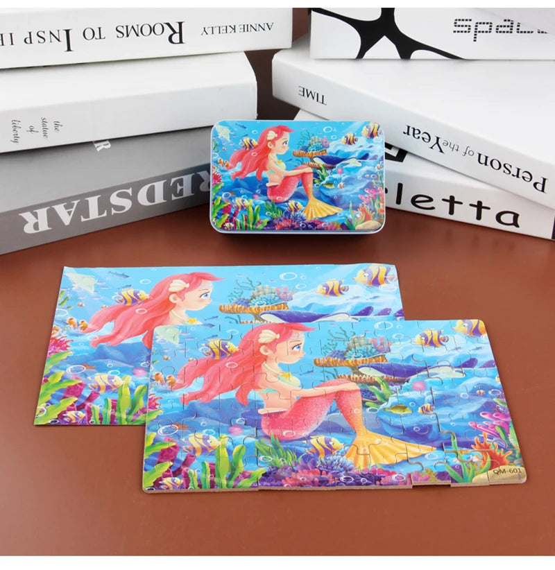 Hemasa Puzzles for kids wooden Puzzle Toy Cartoon Animals  Mermaid Princess Education Montessori Gift for Children