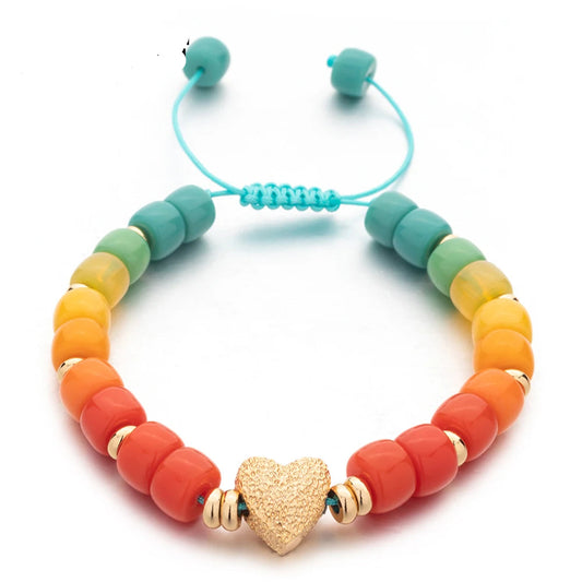 Tejesa Handmade  Colorful Glass Crystal Beads Braided Bracelets  with Heart Charms For Women