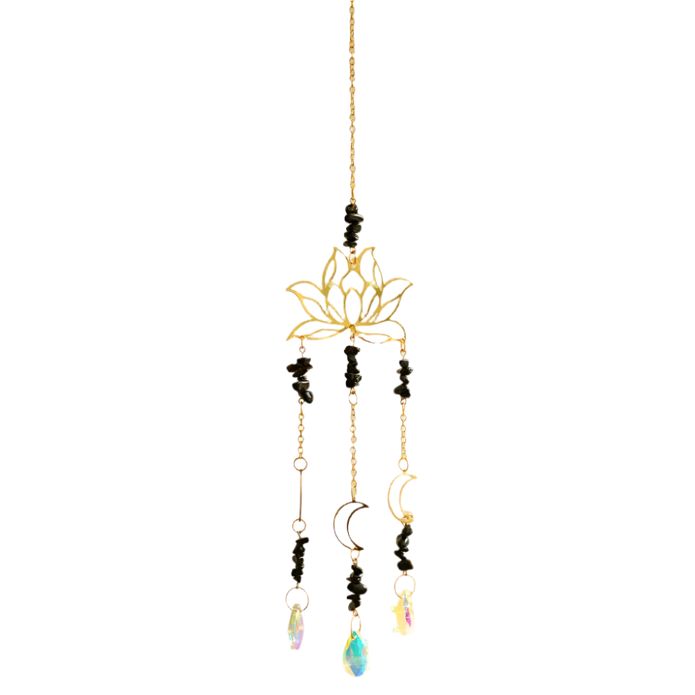 Hemasa Crystal Suncatcher Lotus Moon Black Stone Hanging Window Decor Stained Glass Rainbow Maker Boho Home Decoration