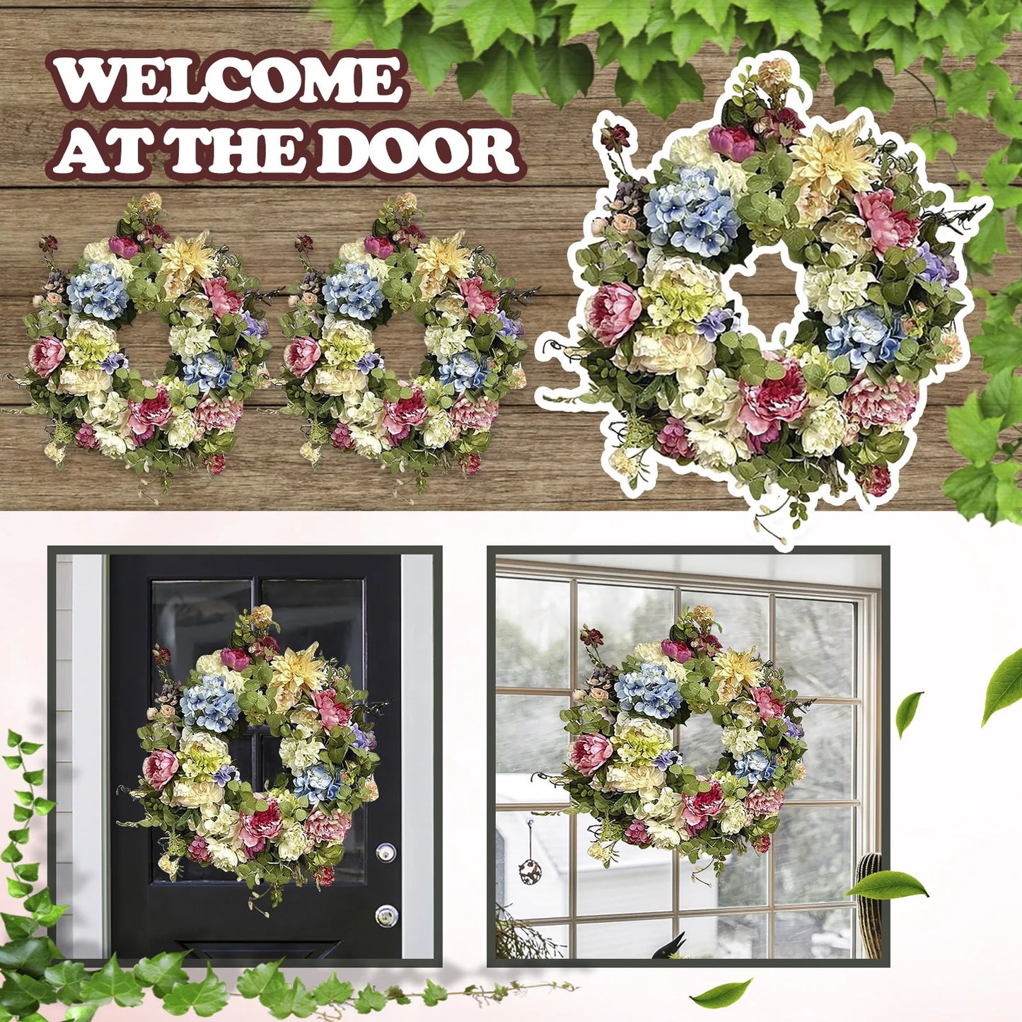 Rainbow Hydrangea Artificial Wreath Flowers Garland Front Door Home Decor Wreath Decorative Fake Flower Home Door Decors 2023