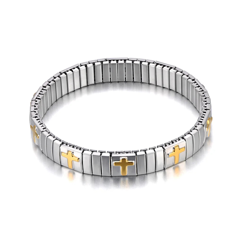 Tejesa Gold Plated Stainless Steel Elasticity Chain Bracelet with Simulated Pearl Heart Design (Color 4)