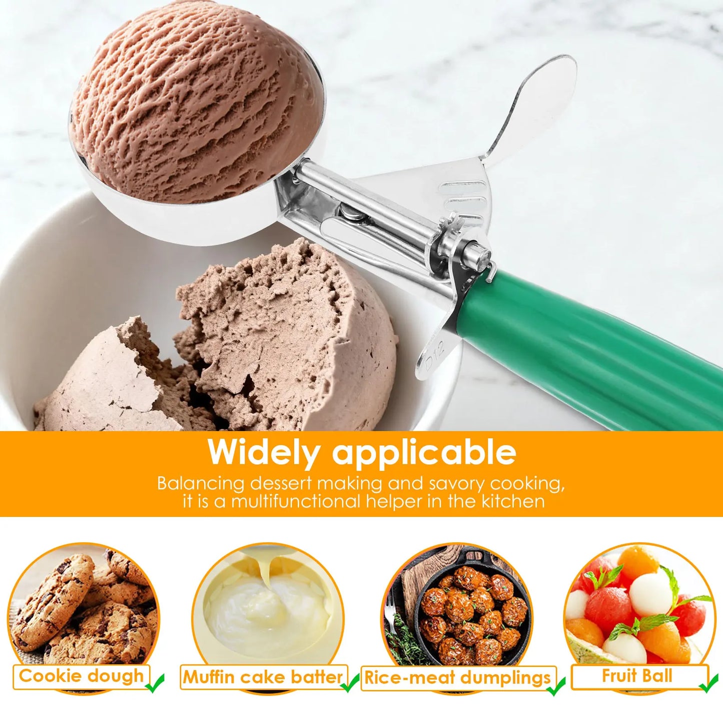 3/2Pcs Ice Cream Scoop Stainless Steel Multifunctional Round Ball Spoon Melon Ball Cookie Dough Scoop Cook Portion Control Scoop