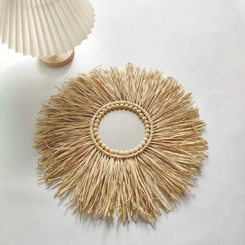 INS Nordic Home Decoration Senyan Raffia Straw Braided Ring Creative Pendant Children's Clothing Store Decora Photography Props