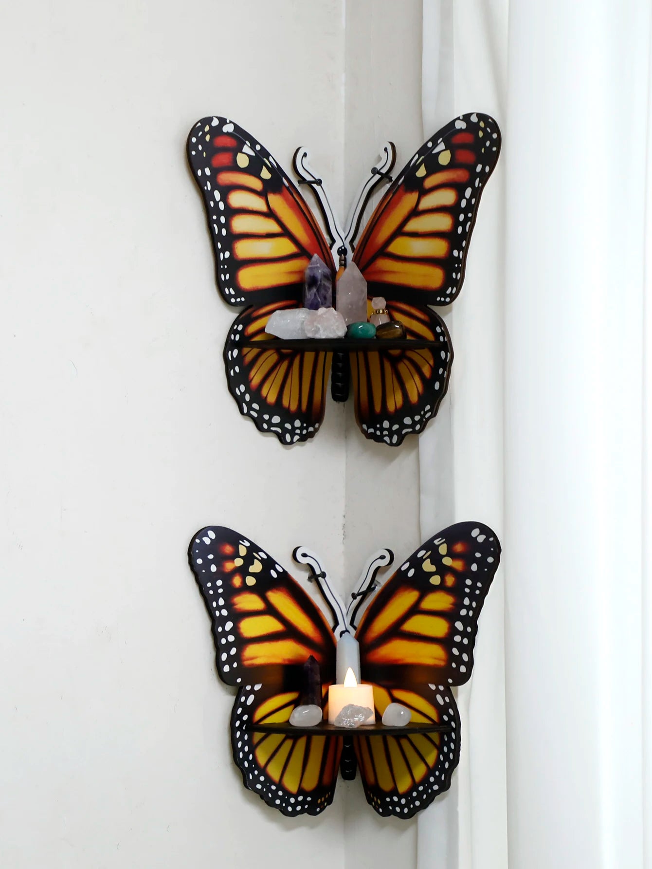 Hemasa Butterfly Wood Shelf Crystal Stone Display Stand Painted Corner Shelf Floating Shelves Room Decors