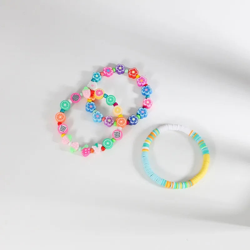 Hemasa Boho Beaded Stretch Bracelets Colorful Summer Fruit Flower Polymer Clay Preppy Stack Heishi Bracelets Friendship Party Jewelry