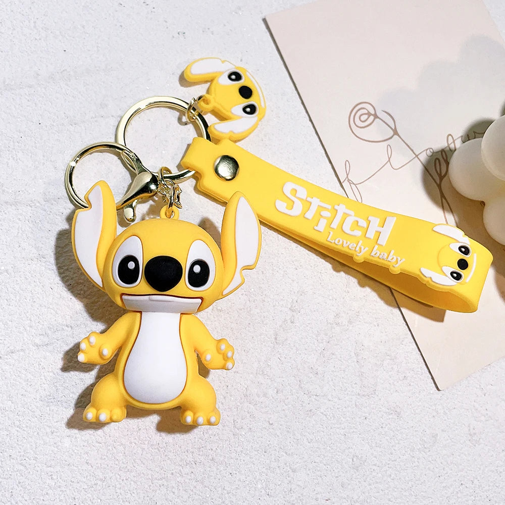 Disney Lilo & Stitch Keychain Cartoon Figure Coffee Candy Stitch Silicone Pendant Keyring Car Key Holder Jewelry Accessories